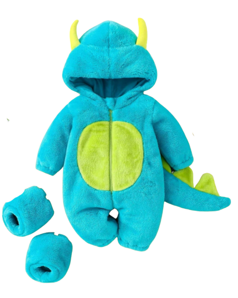 Macacão com Capuz e Pantufa Dino