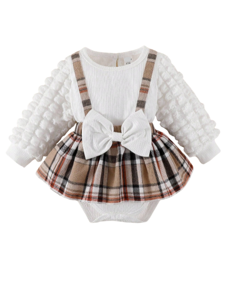 Conjunto 3 Peças Body , Vestido Xadrez e Meias